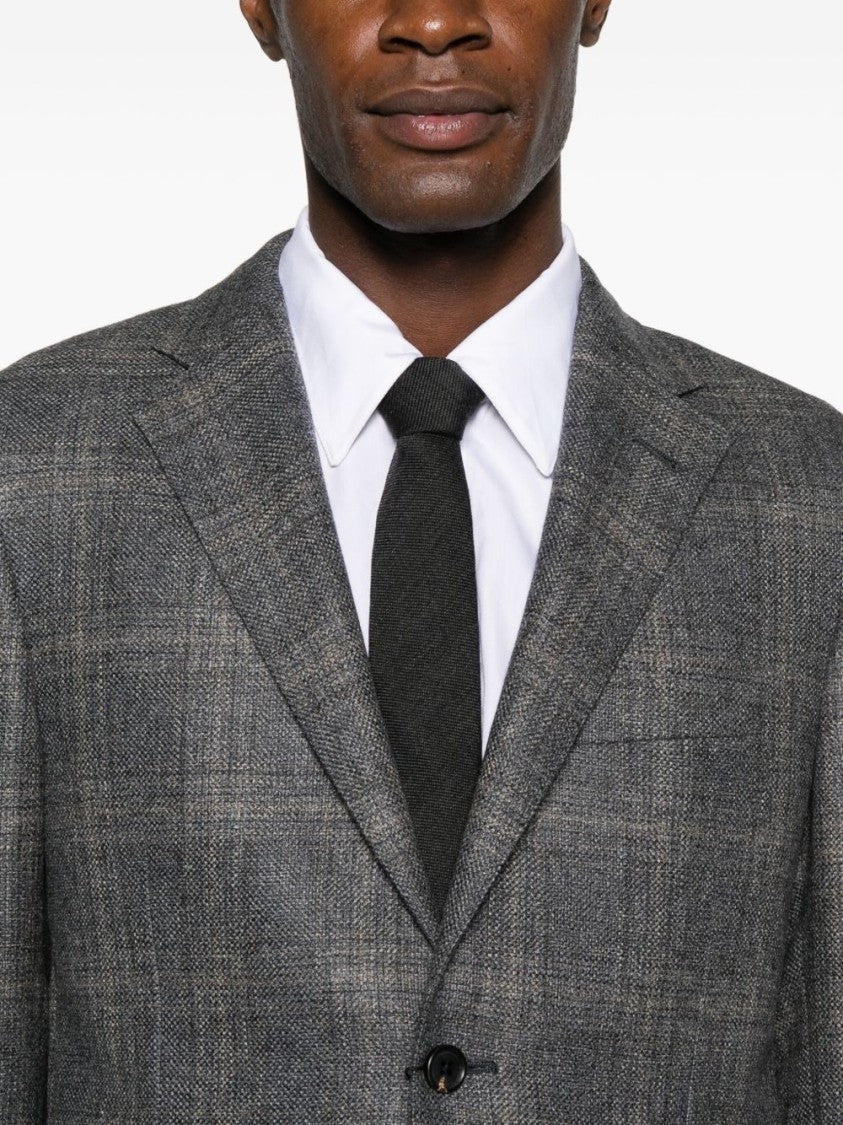 Corneliani Tailored Checkered Grey Blazer With Notch Lapels