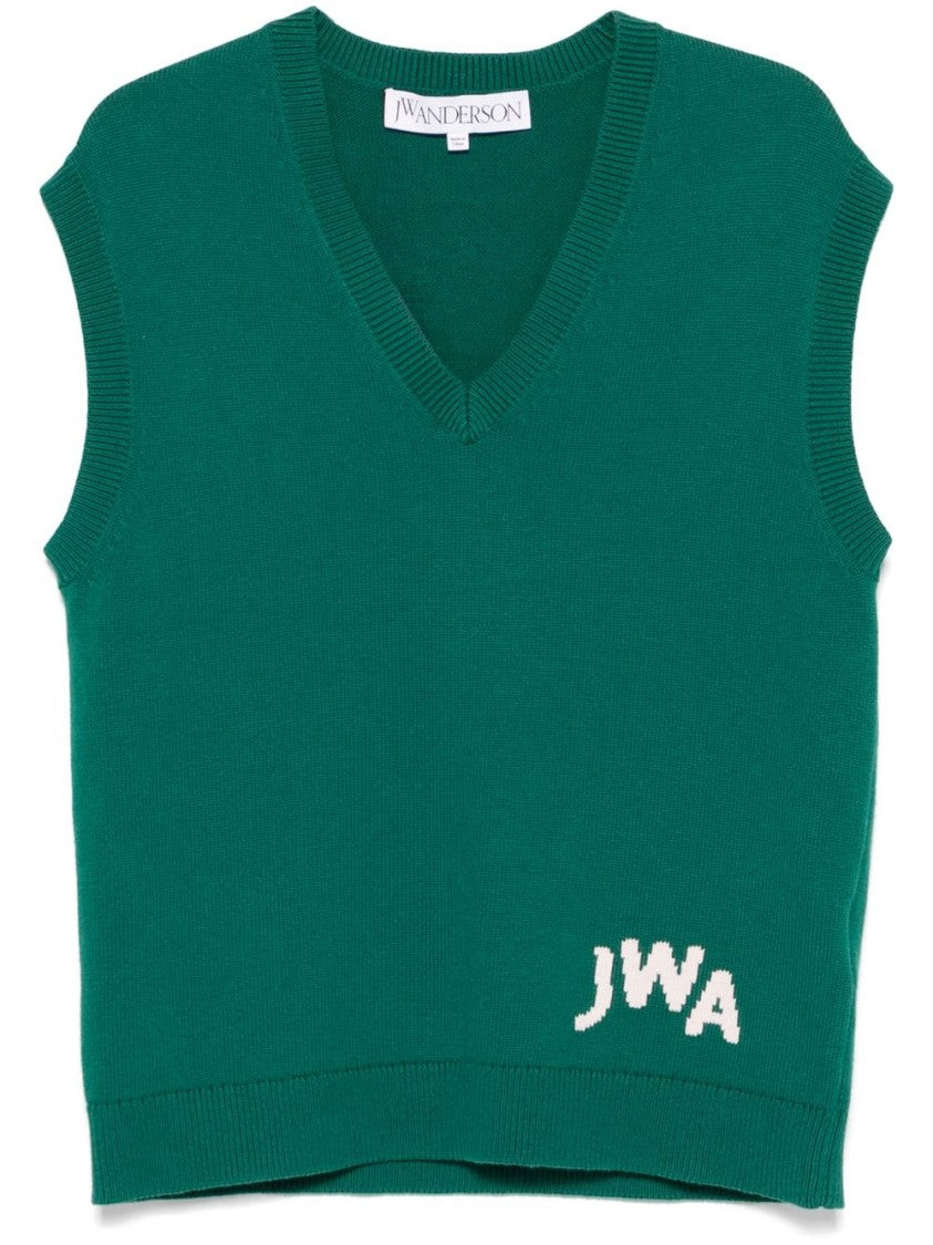 J. W. Anderson Sleeveless Green Sweater With Deep V-Neck