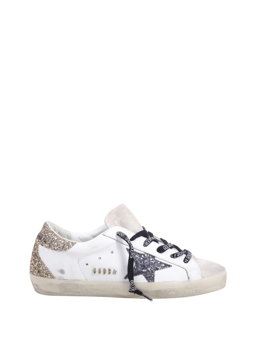 Golden Goose Super-Star Leather Upper Glitter Star Heel And Spur Metal Lettering