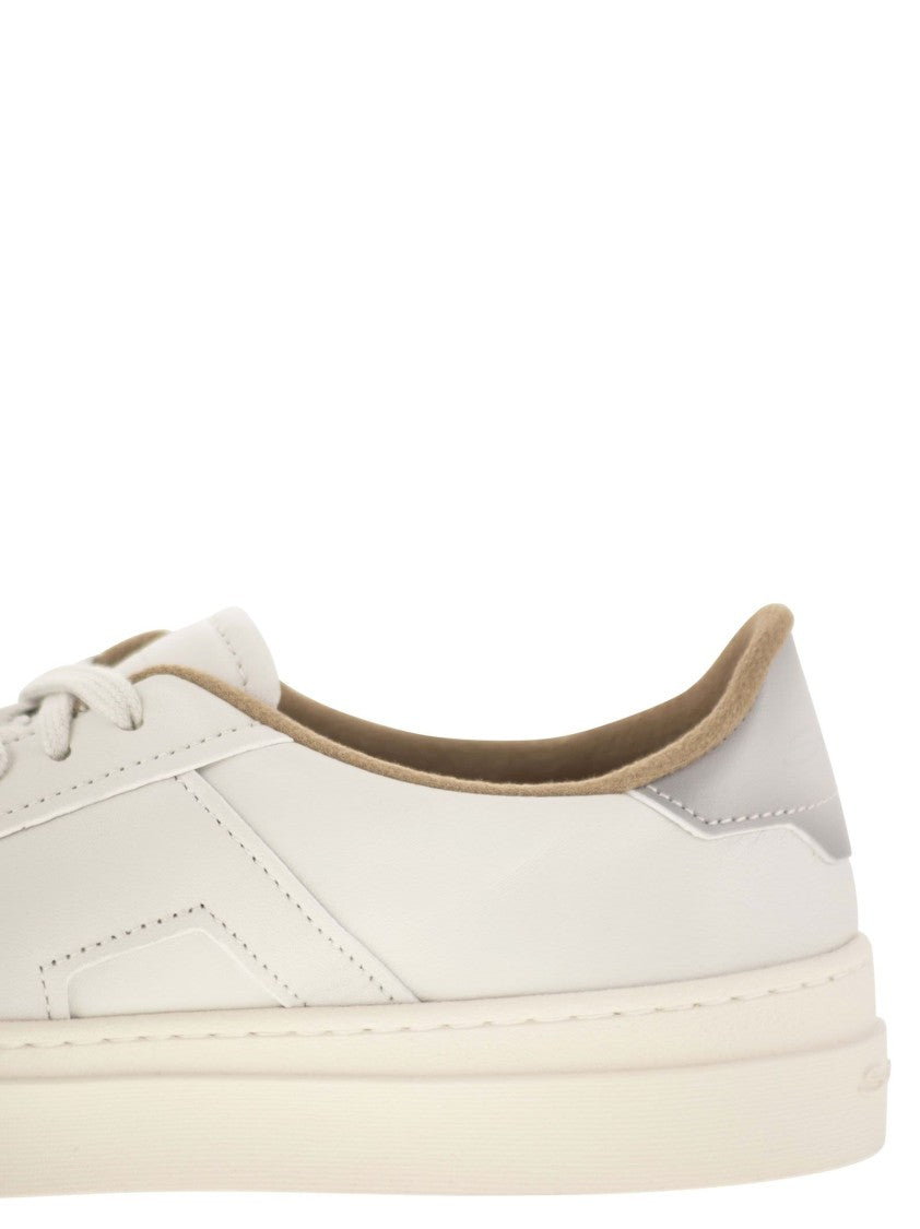 Santoni Tumbled Leather Double Buckle Trainer