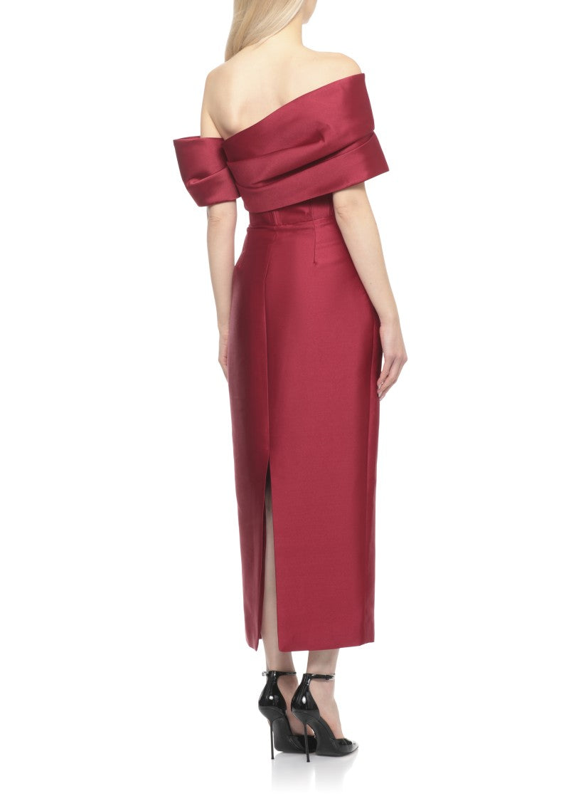 Solace London Mirla Midaxi Dress With Off-Shoulder Design And Rear Vent