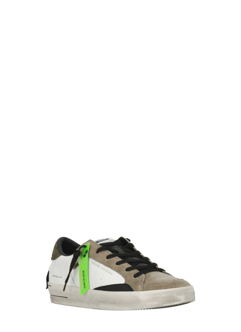 Crime London White Sk8 Deluxe Suede Leather Used-Effect Low-Top Sneakers