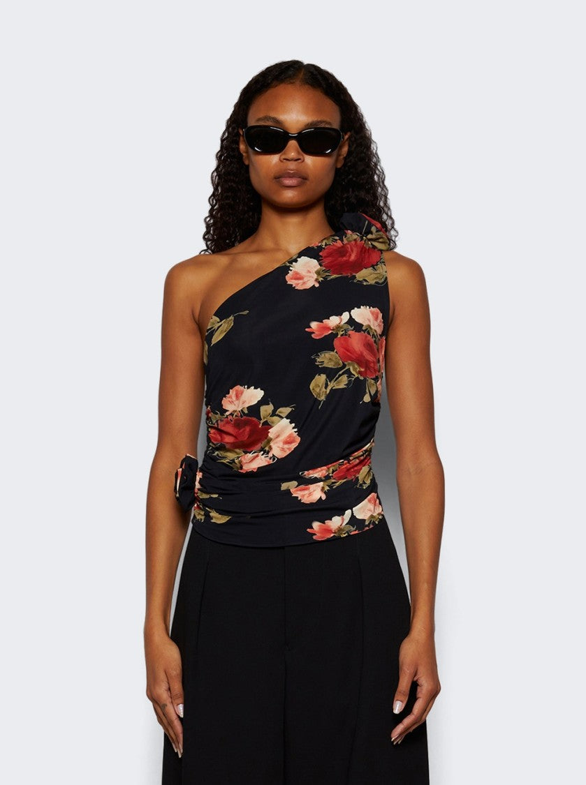Magda Butrym One Shoulder Shirt Rose Print