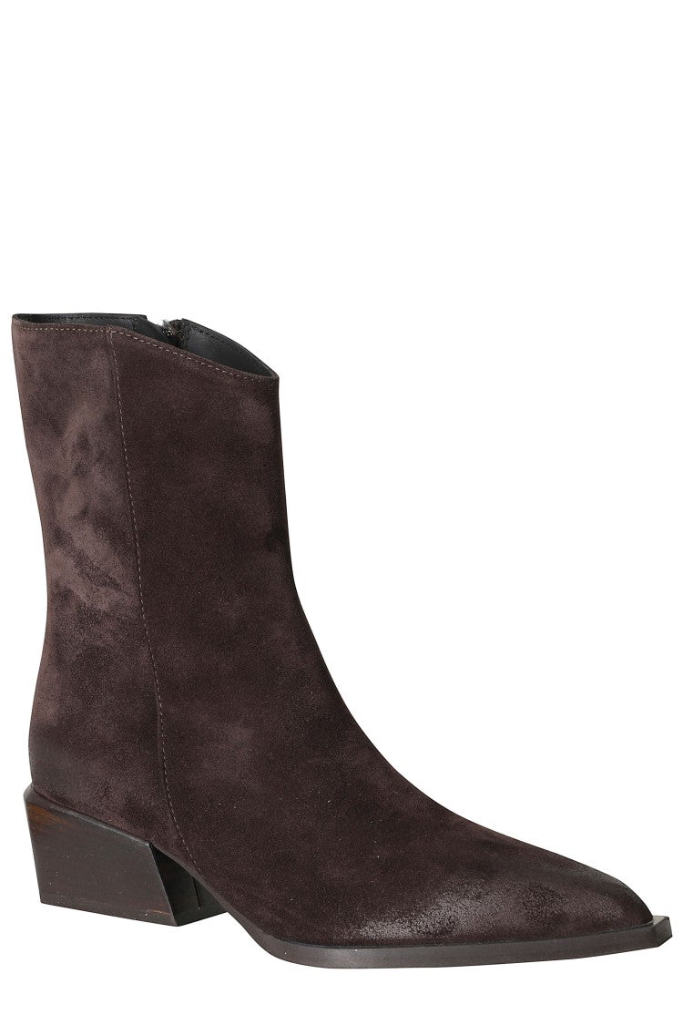 Poeve Suede Calfskin Ankle Boots With Side Zipper Closure