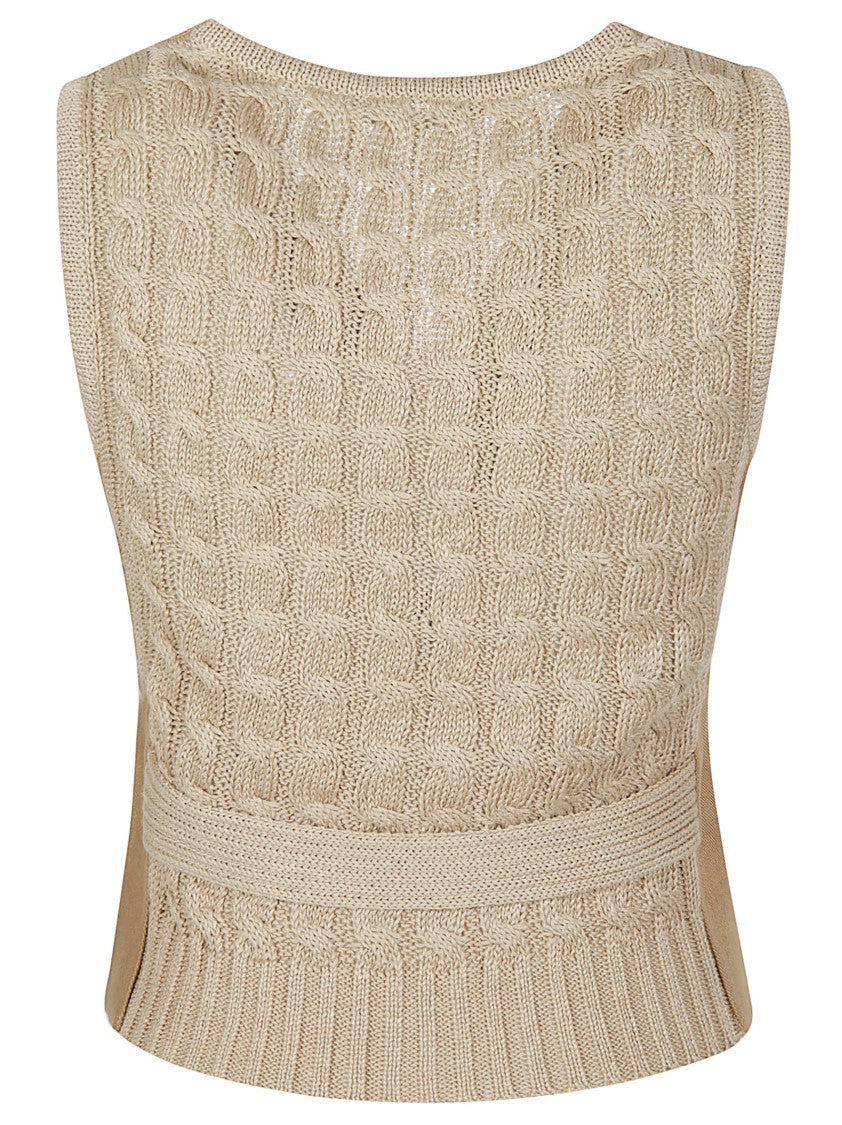 Max Mara Mxmcalibri Textured Knit Back Linen Vest