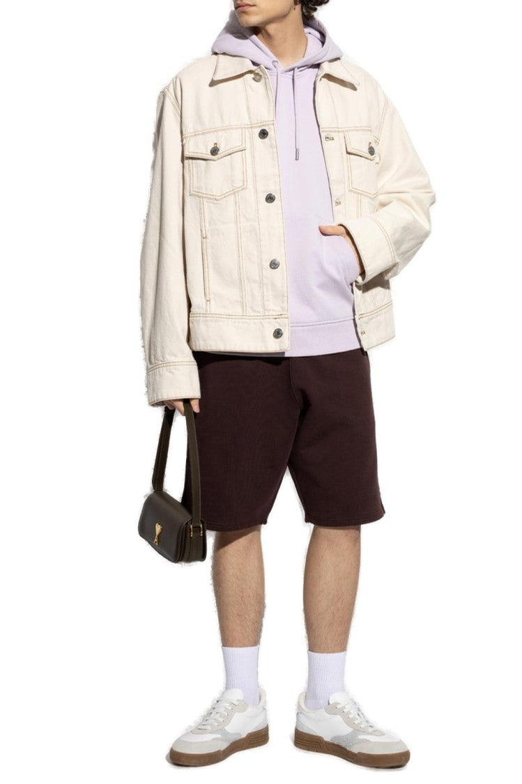Ami Paris Relaxed Fit Purple Hoodie With Adjustable Drawstring