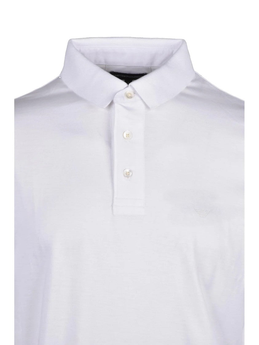 Emporio Armani White Lyocell-Blend Long-Sleeve Polo Shirt