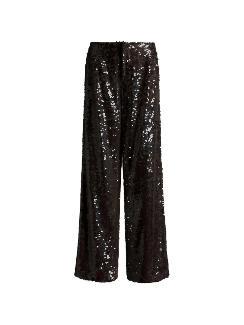 Alberta Ferretti Black Pantalone Wide-Leg Sequin Polyester Pants