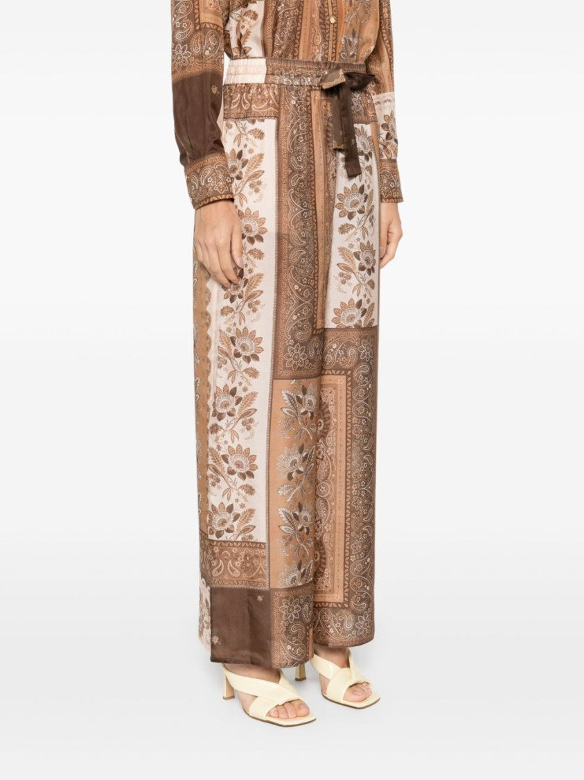 Zimmermann Brown Silk Wide-Leg Trousers With Bandana Print