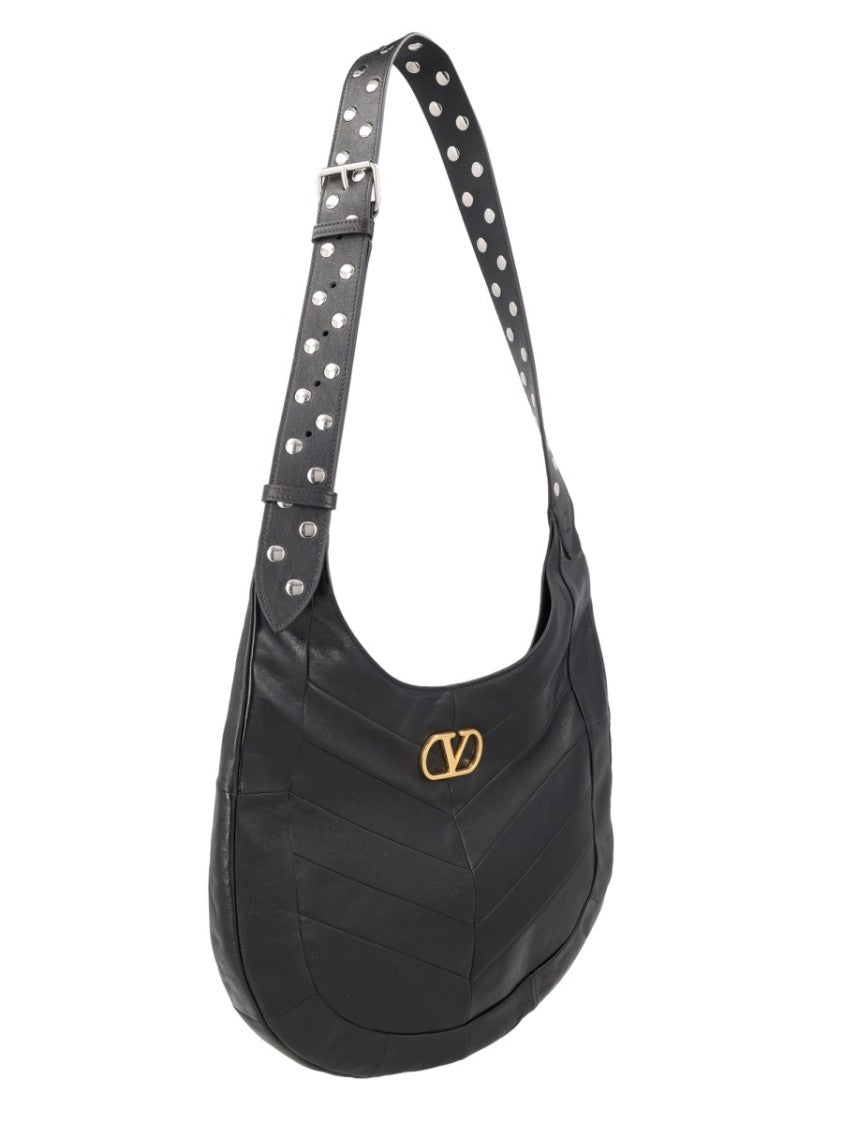 Valentino Garavani Crescent-Shaped Hobo Bag With Chevron Pattern And Metallic Accents