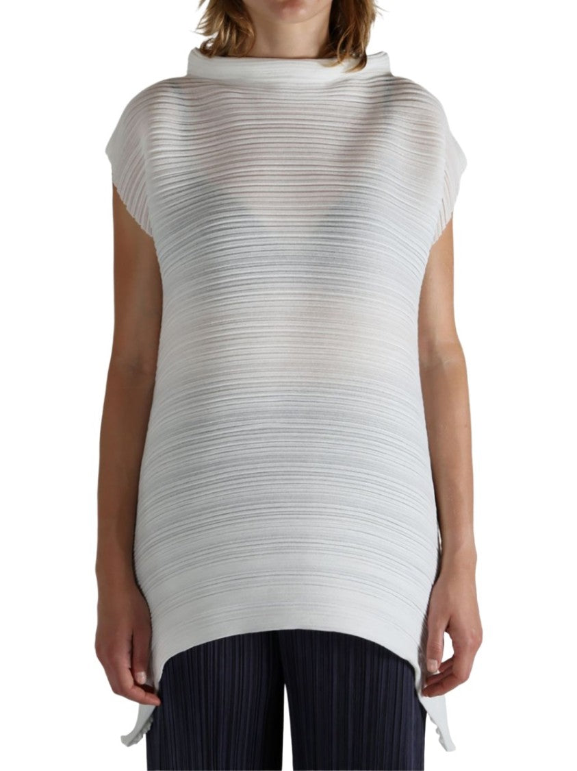 Pleats Please Issey Miyake White Pleated Cotton-Blend Shirt