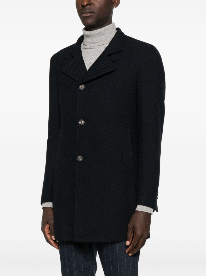 Tagliatore Structured Blue Coat With High Collar