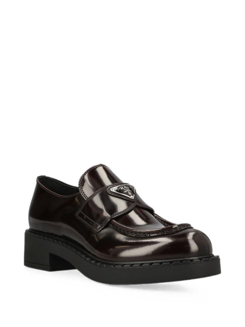 Prada Polished Leather Logo Plaque Loafers