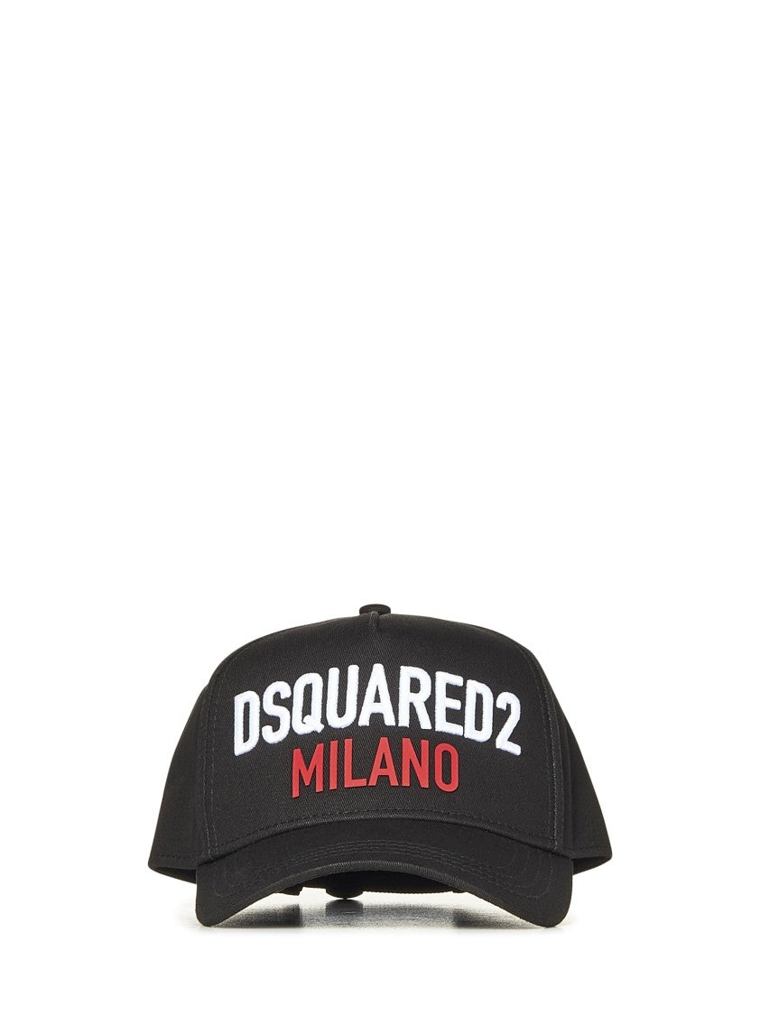 Dsquared2 Distressed Black Cotton Baseball Cap With Logo Embroidery