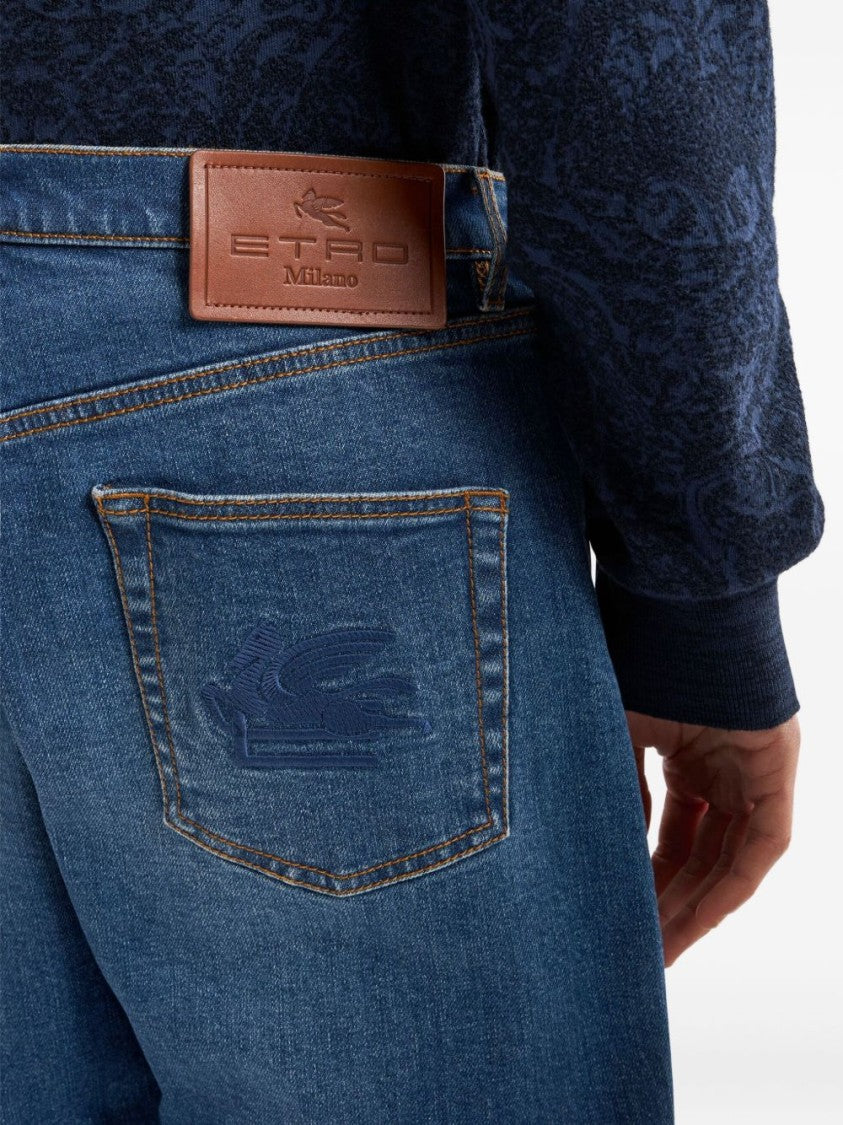 Etro Mid-Rise Straight-Leg Denim Jeans With Logo Detail