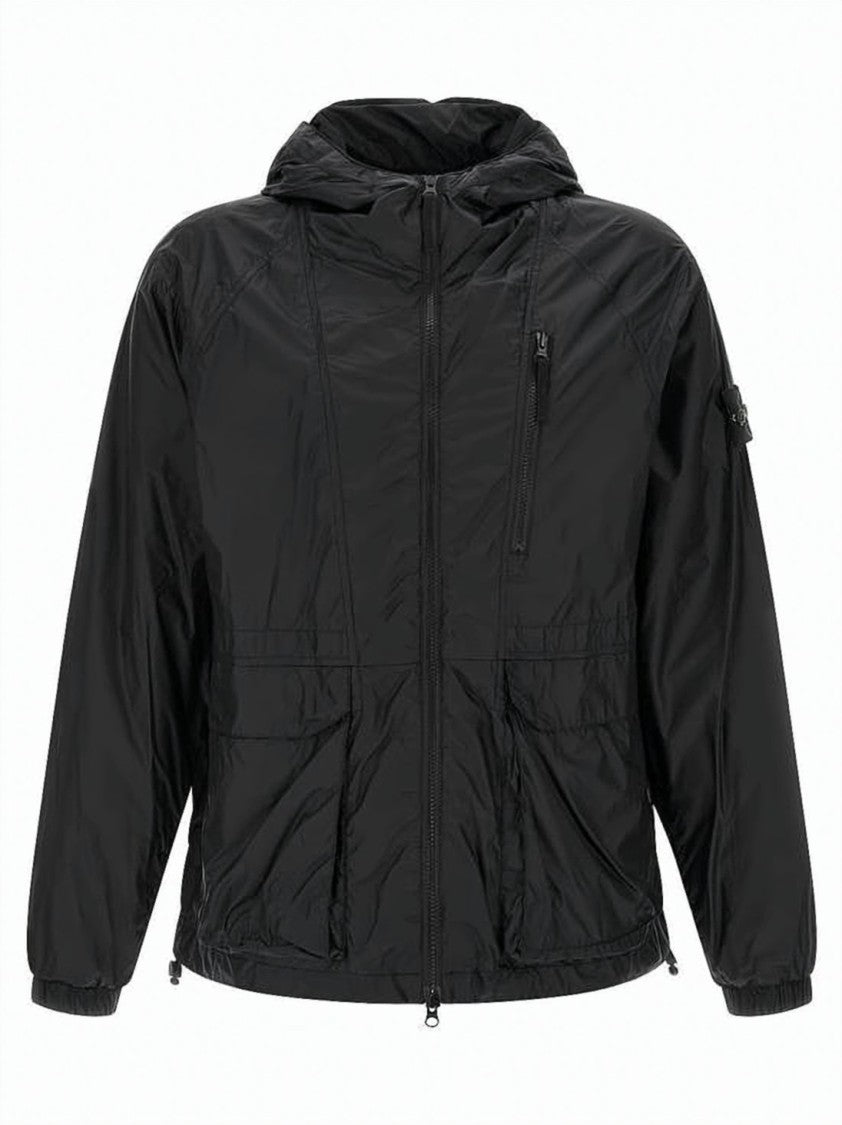 Stone Island Lightweight Black Polyamide Jacket With Adjustable Features