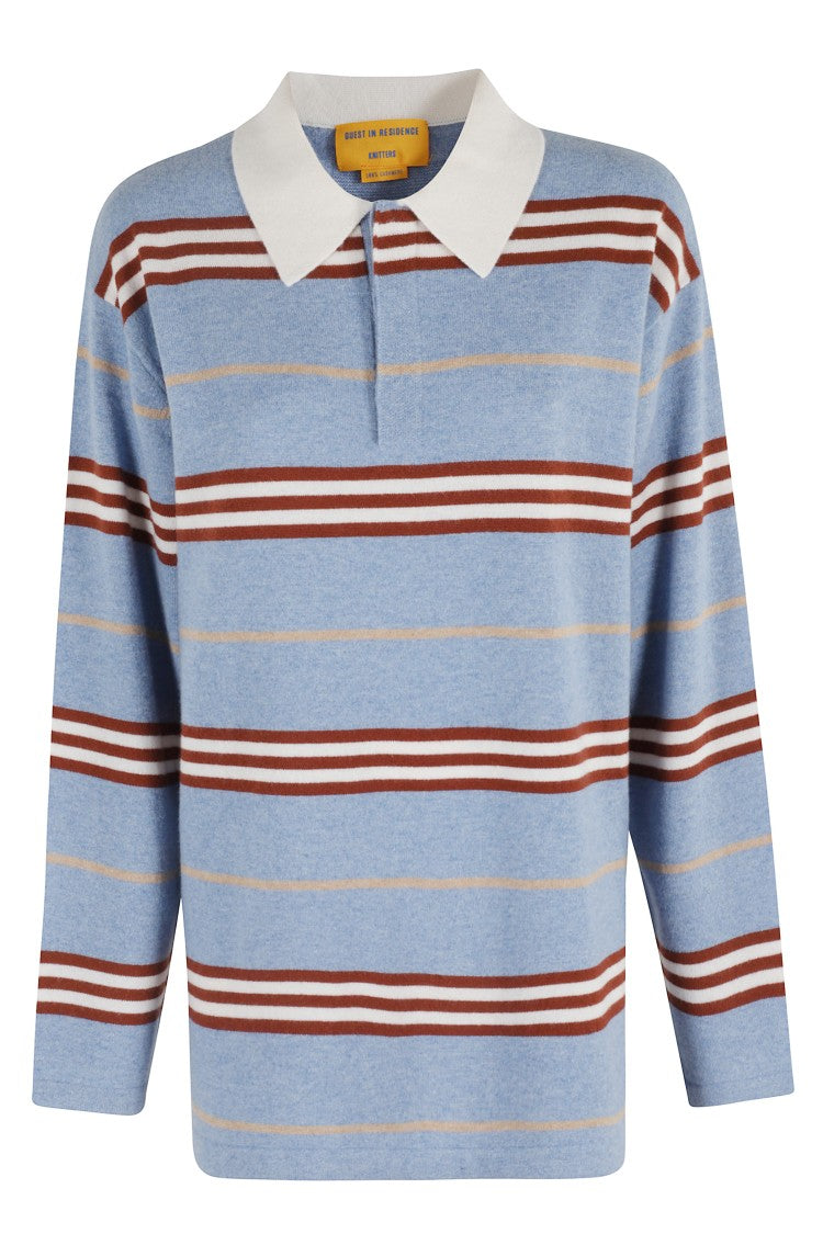 Guest In Residence Striped Cashmere Rugby Sweater With Classic Collar
