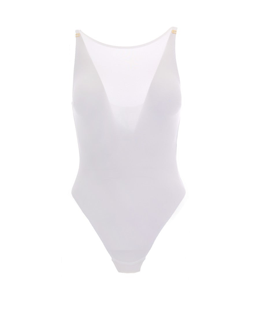 Elisabetta Franchi Ivory Stretch Crepe Bodysuit