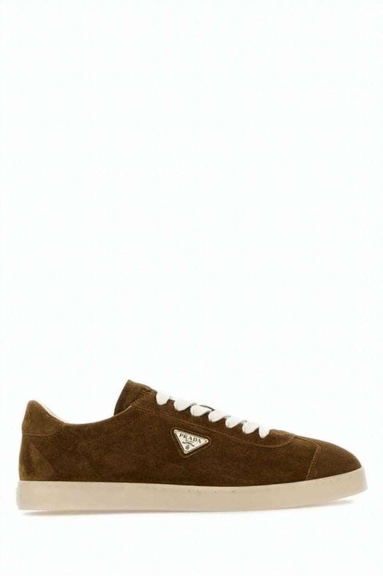 Prada Suede Sneakers With Calf Leather Finish And Refined Logo