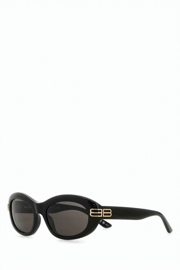 Balenciaga Glossy Black Acetate Oval Sunglasses With Gold-Tone Logo