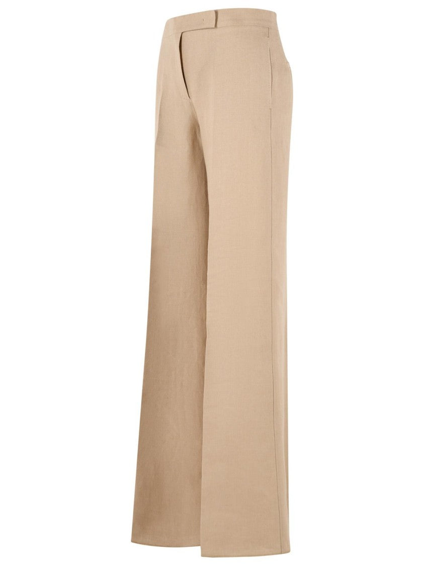 Max Mara 'Big' Regular Fit Pants In Camel Linen Natté