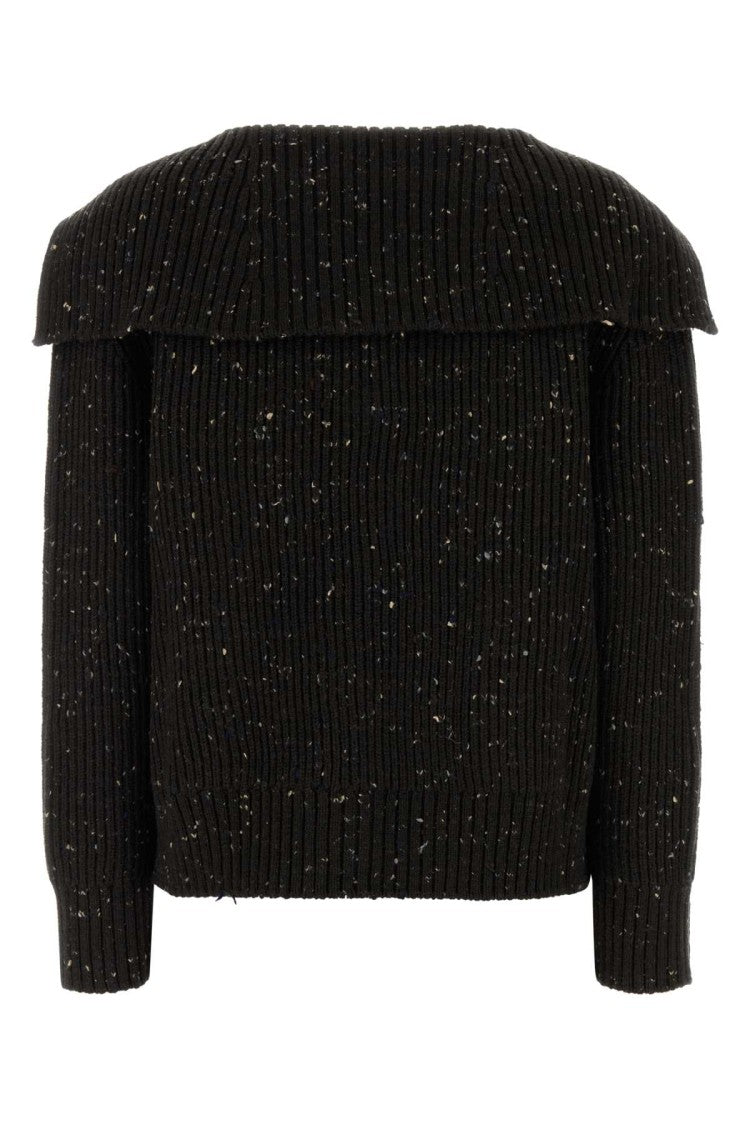 Bottega Veneta Melange Dark Brown Wool Blend Cardigan