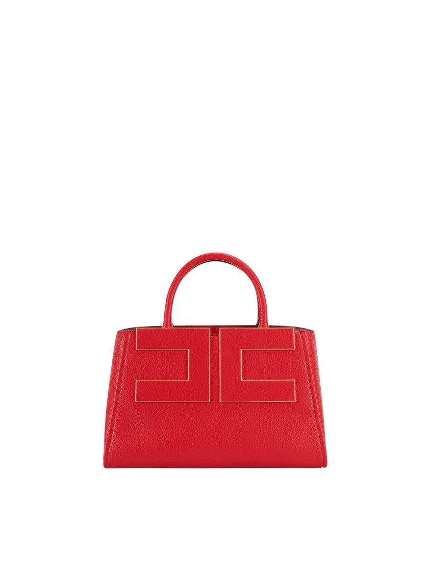Elisabetta Franchi Trapezoidal Red Gold-Accent Handbag