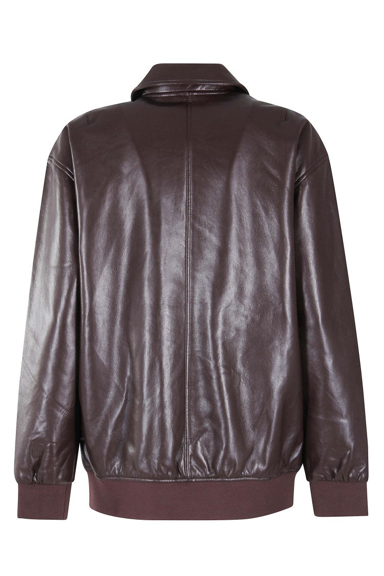 Anine Bing Brown Leather Kelanie Jacket With Shirt Collar
