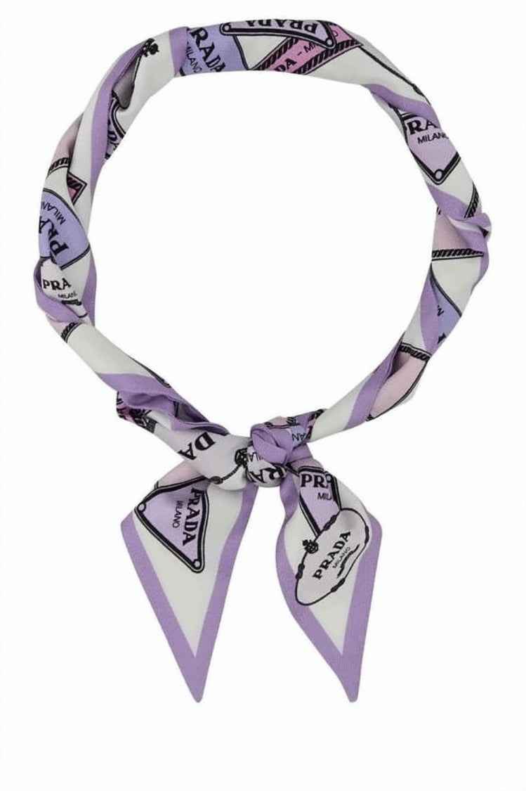 Prada Silk Scarf With Pastel Logo Pattern And Pointed Ends