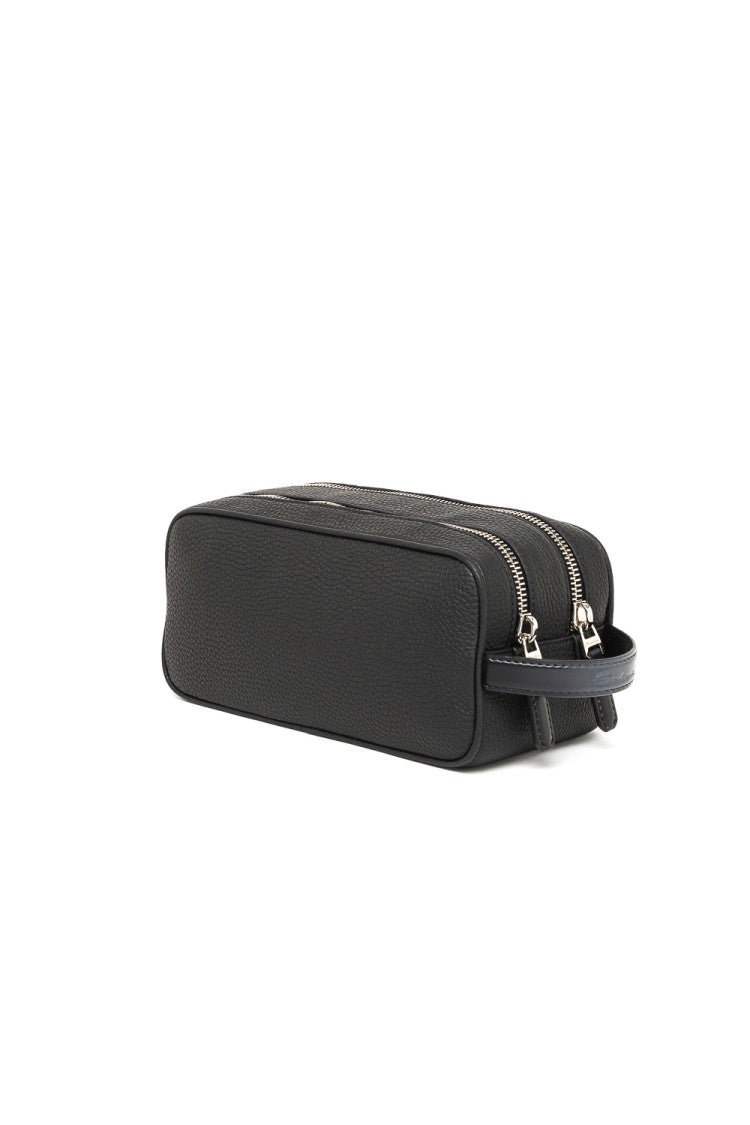 Santoni Textured Leather Belt Bag With Dual Compartments And Silver Accents