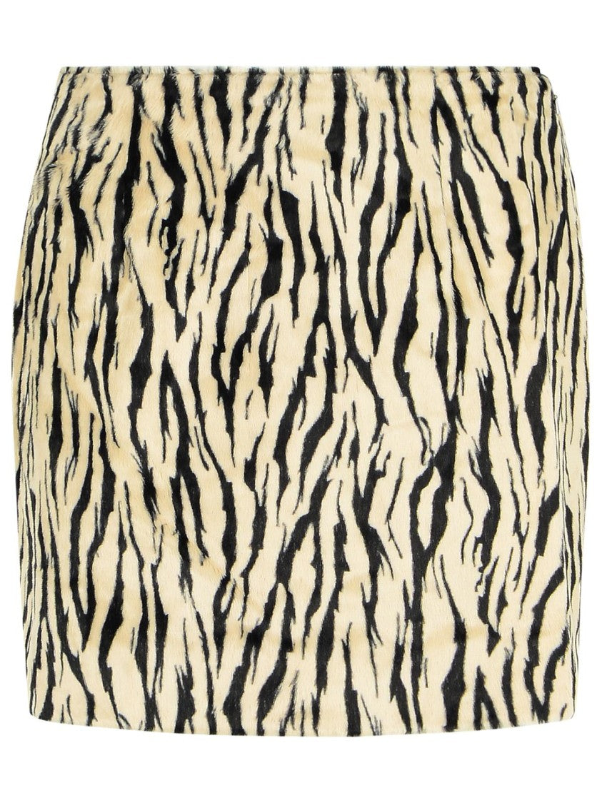 Rotate Printed Faux Fur Skirt