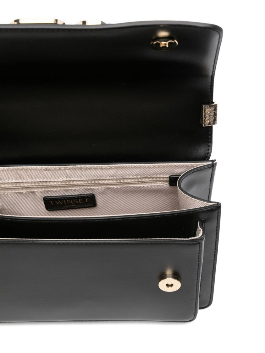 Twin-Set Structured Black Shoulder Bag With Gold-Tone Clasp