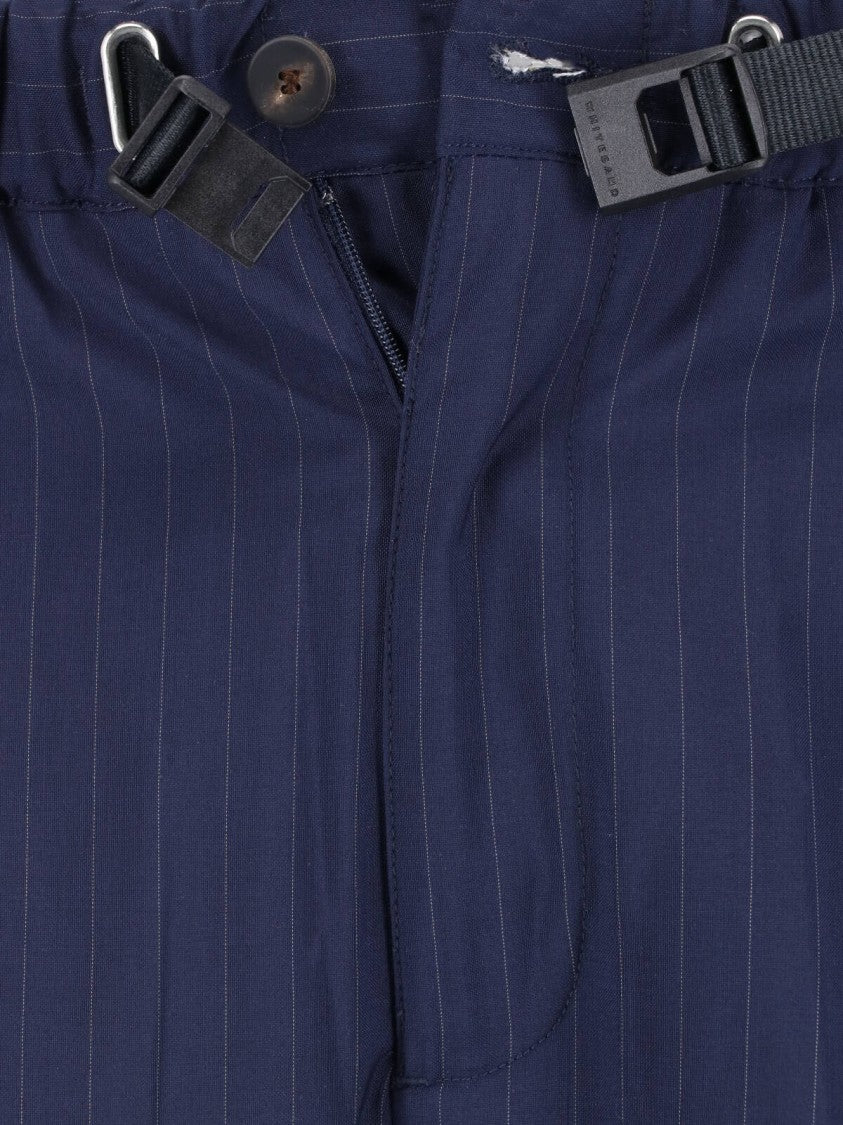 White Sand Blue Pinstripe Straight-Leg Wool Trousers