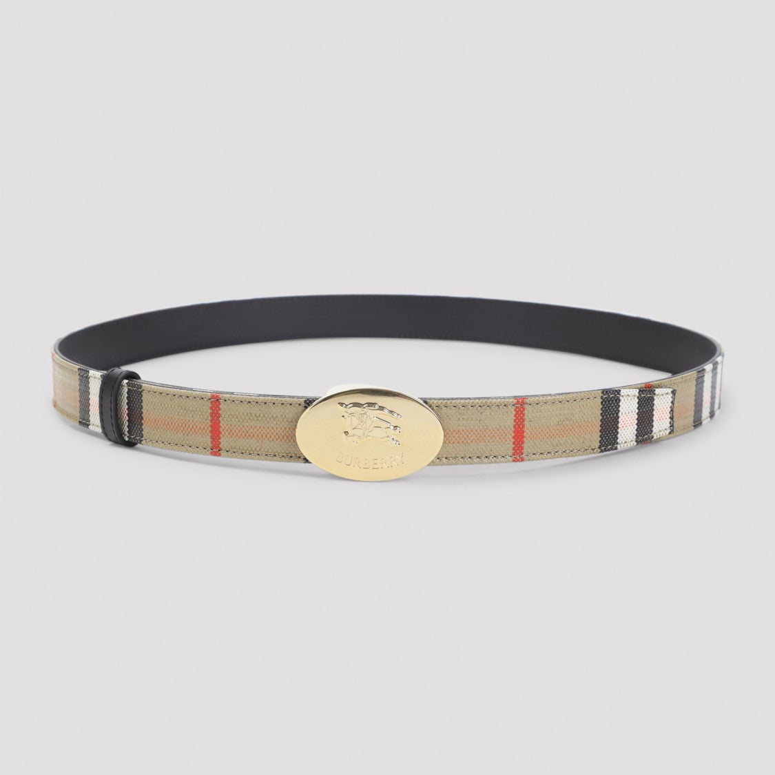 Burberry Classic Check Pattern Belt With Polished Gold Buckle