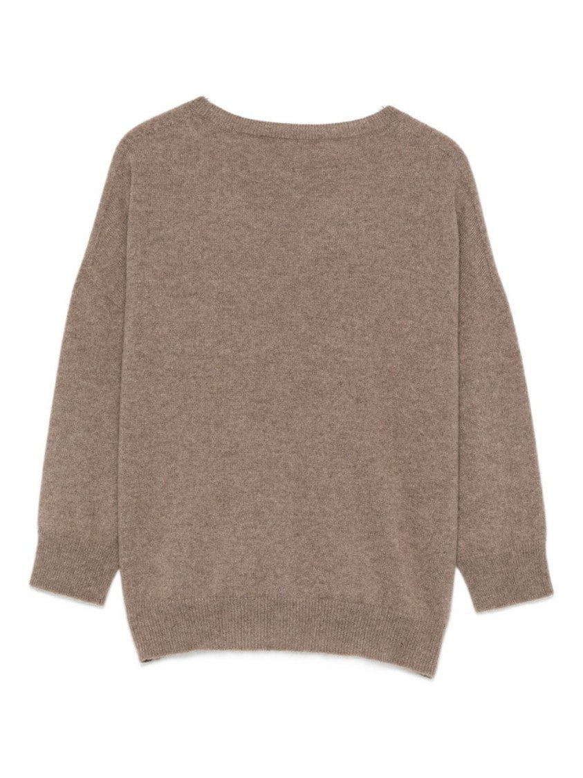 Vanisé Relaxed-Fit Brown Knit Sweater With Ribbed Cuffs