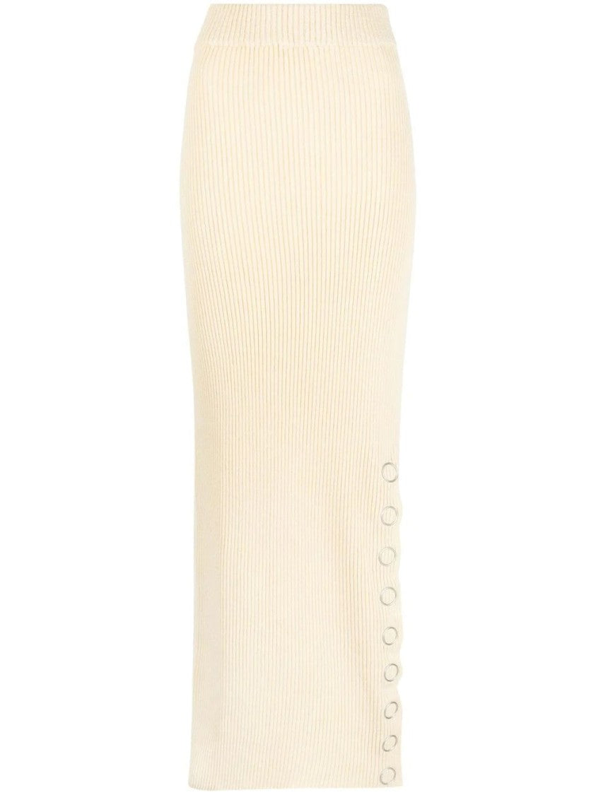 Jil Sander Ribbed Knit Maxi Skirt With Button Detail