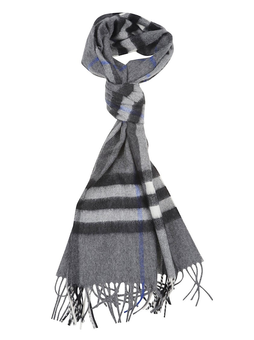 Burberry Grey Cashmere Check Scarf