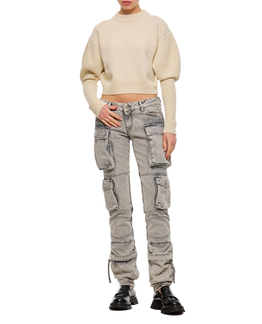The Attico Versatile Grey Denim Cargo Pants With Multi-Patch Pockets