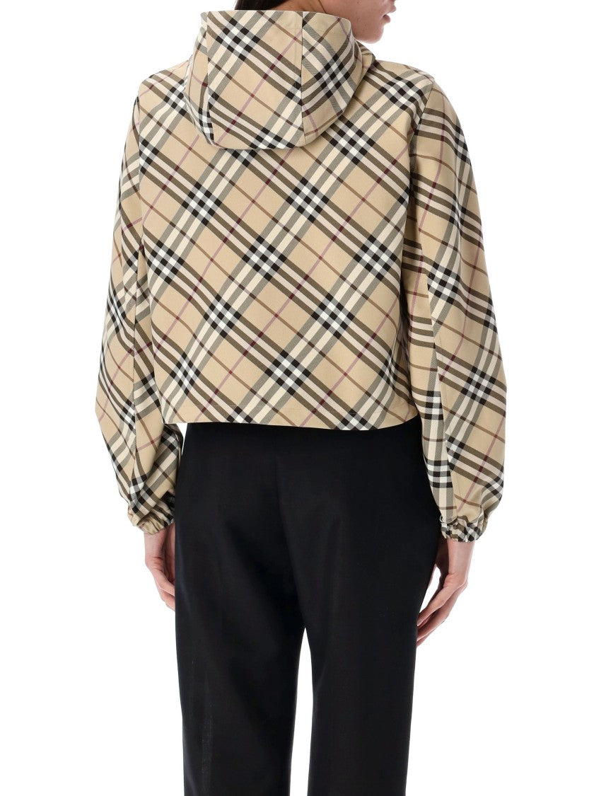Burberry Cropped Check Jacket With Drawstring Hood
