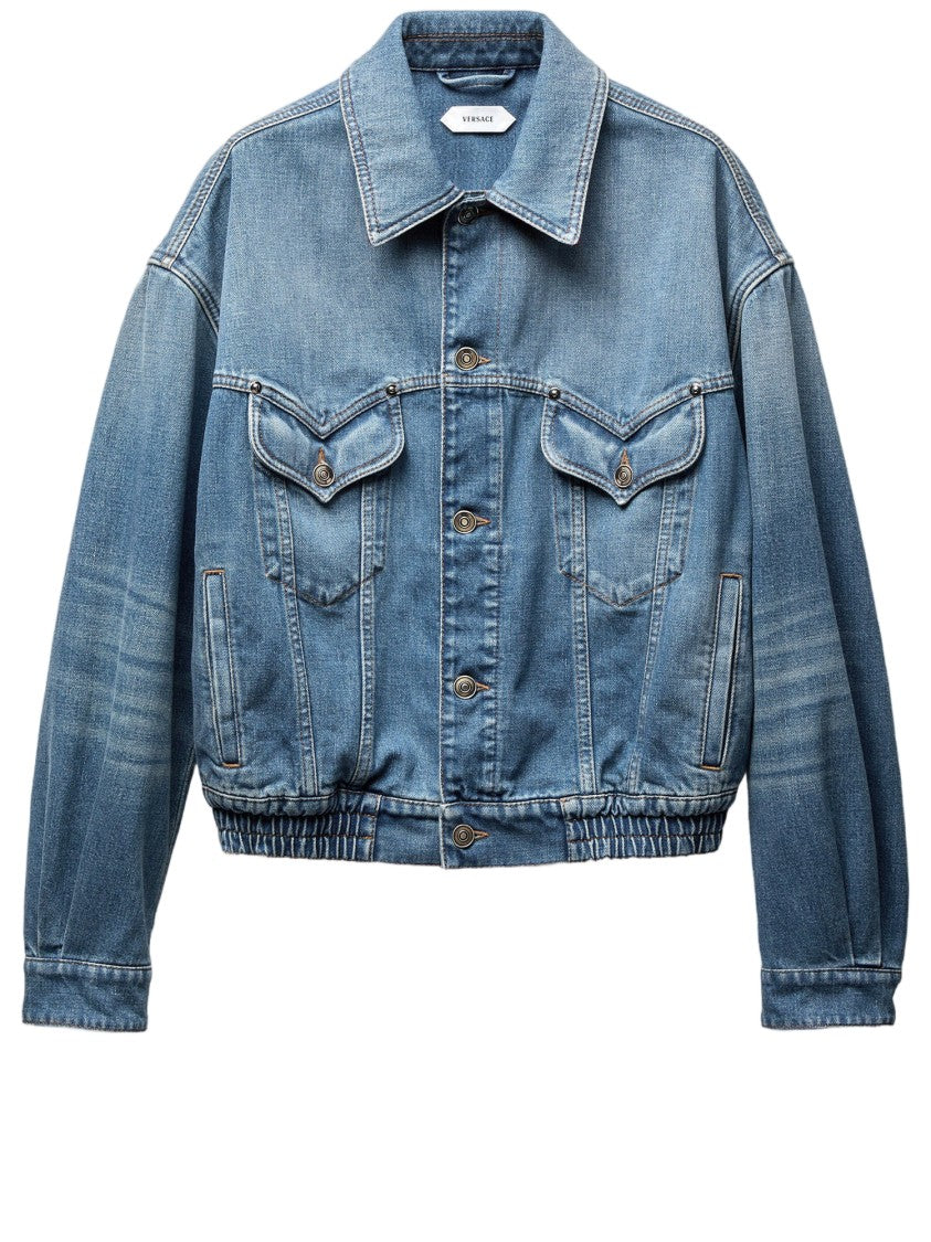 Versace Cotton Denim Jacket With Pointed Collar
