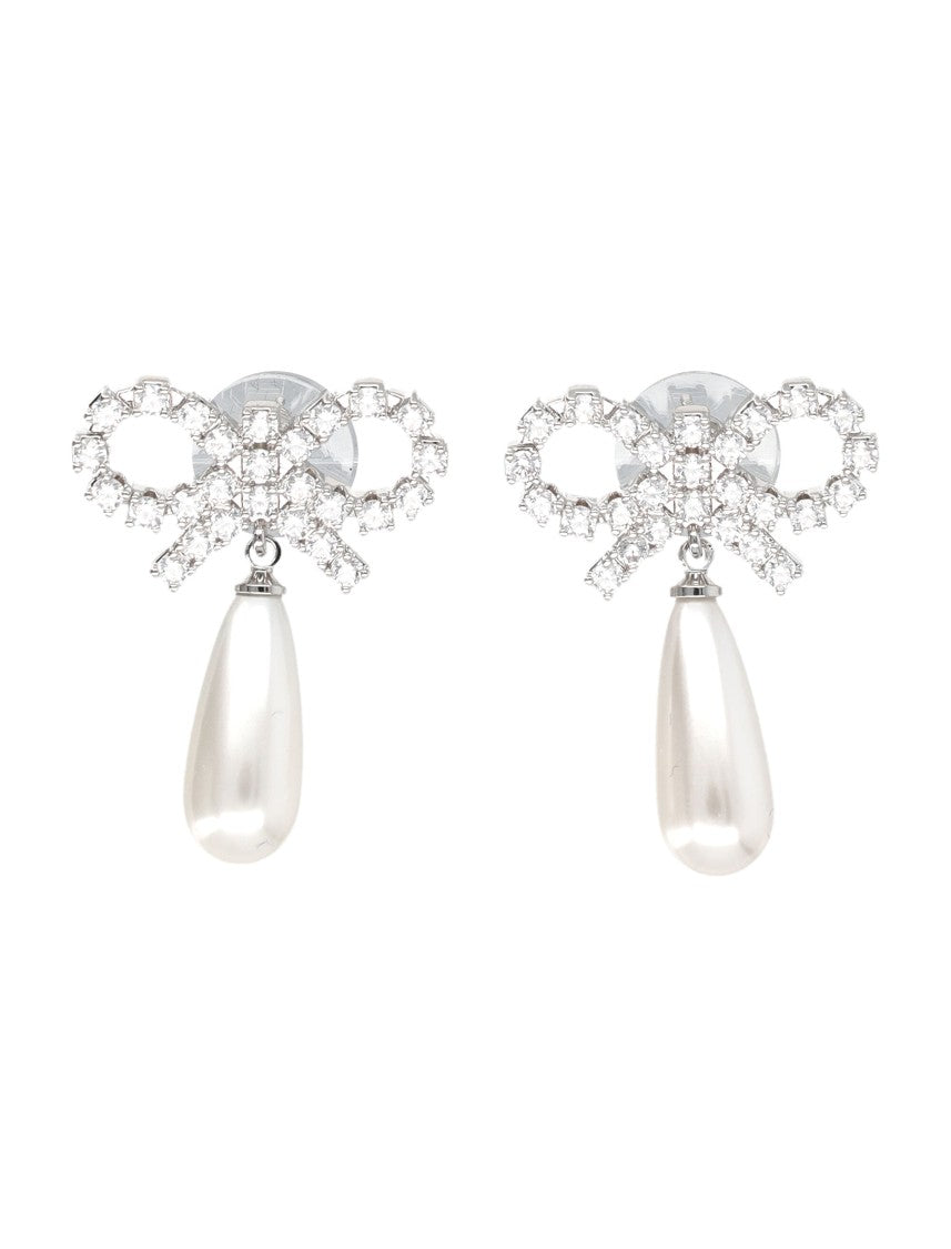 Self-Portrait Crystal Bow Pearl Earrings