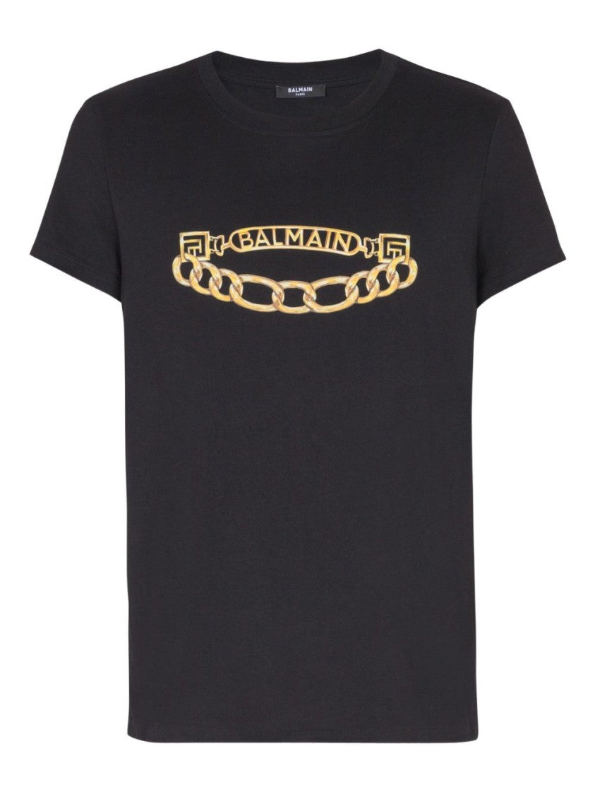 Balmain Black Gold Chain Graphic Crew Neck T-Shirt