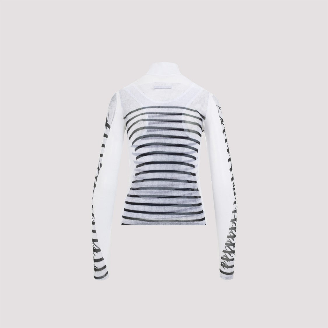 Jean Paul Gaultier Spandex Mesh Printed Feathers Mariniere Top