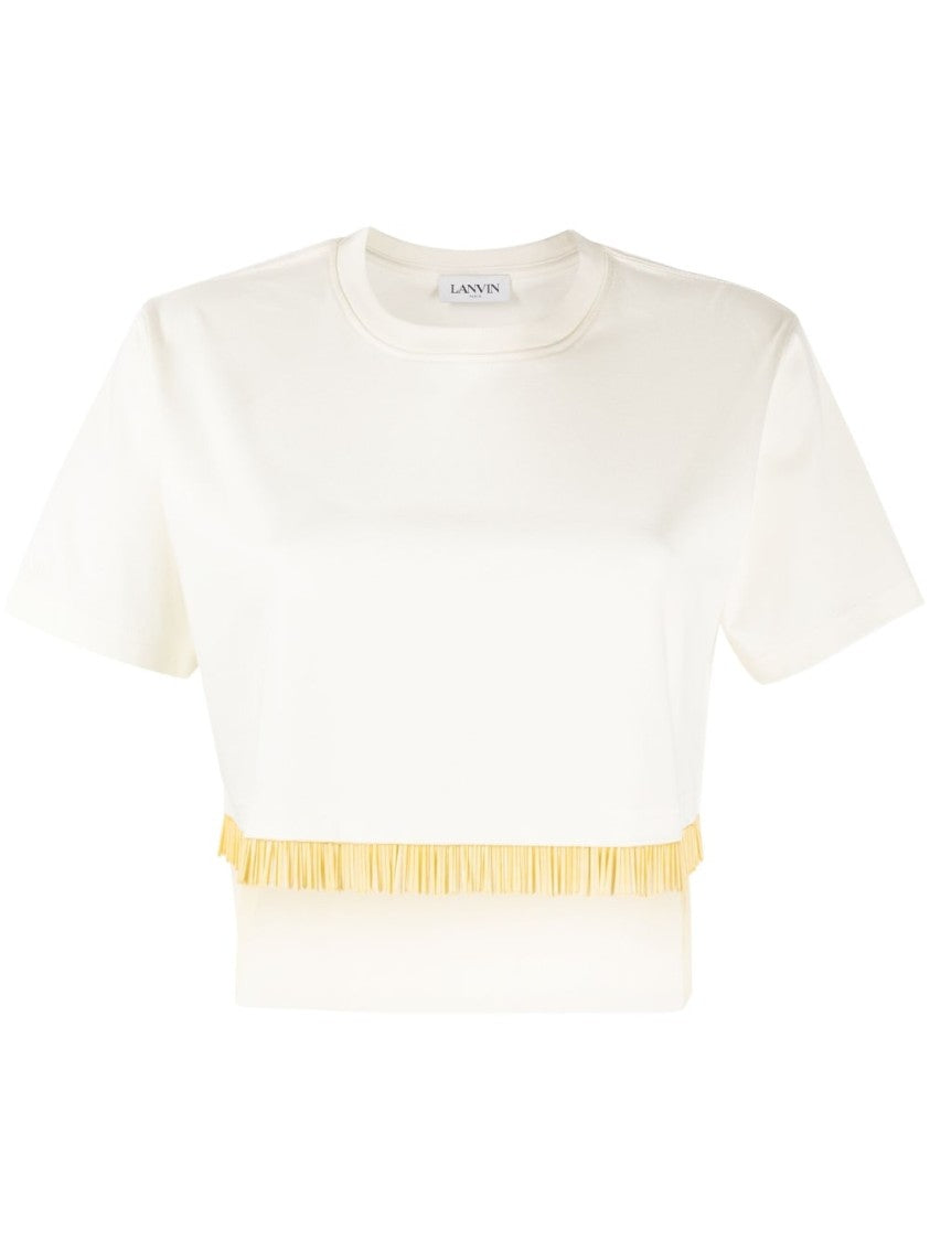 Lanvin Fringed Cropped T-Shirt With Tulle Inserts