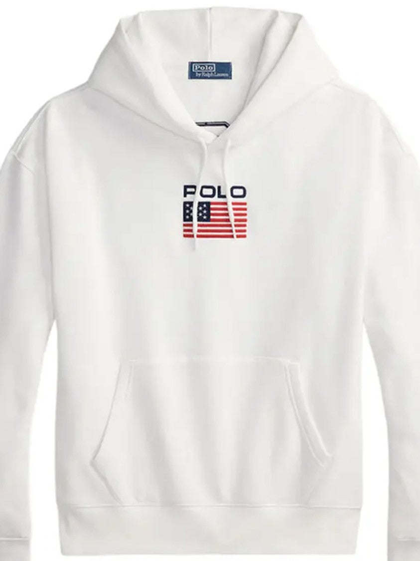 Polo Ralph Lauren White Sweatshirt Graphic Flag Cotton Hoodie
