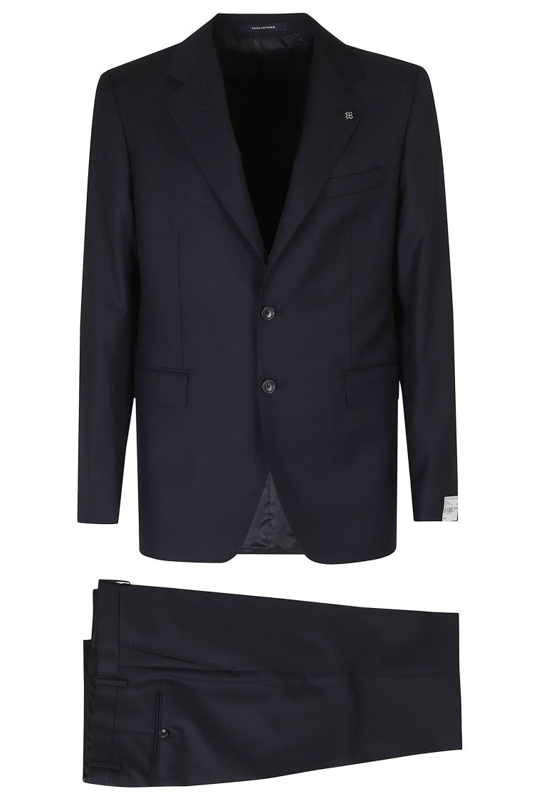 Tagliatore Blue Sallia Single-Breasted Flap Pockets Wool Suit