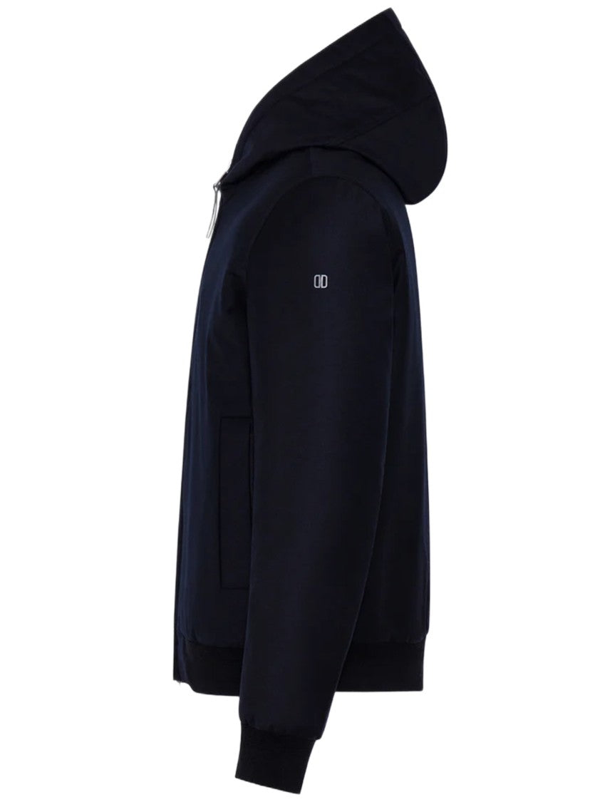 Duno Minimalist Black Hooded Jacket With Synthetic Fur Lining