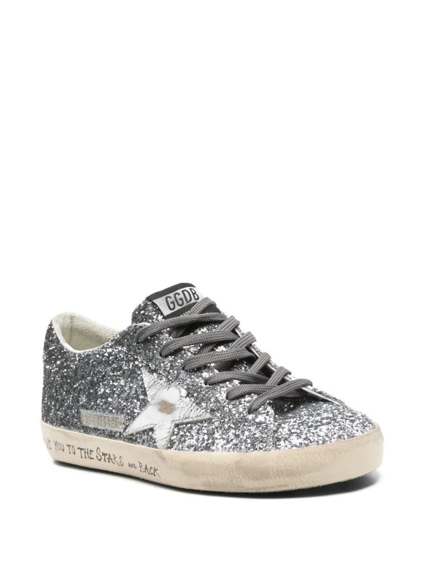 Golden Goose Glittering Silver-Tone Lace-Up Sneakers With Padded Ankle