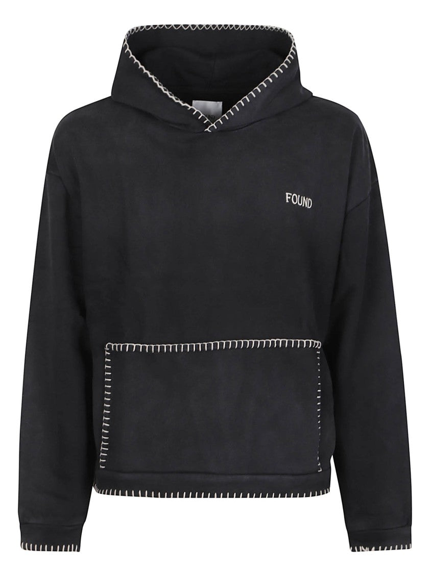 Found Stitched Border Distressed Logo Cotton Hoodie