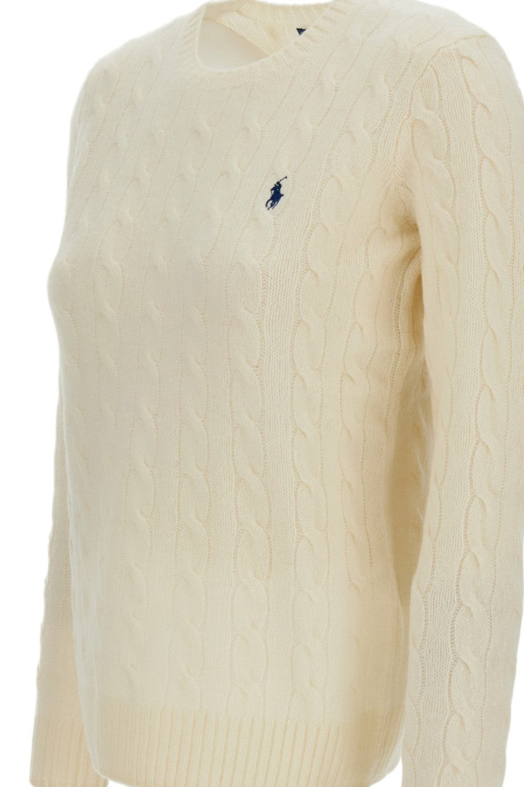 Polo Ralph Lauren White Cable Knit Wool-Cashmere Sweater